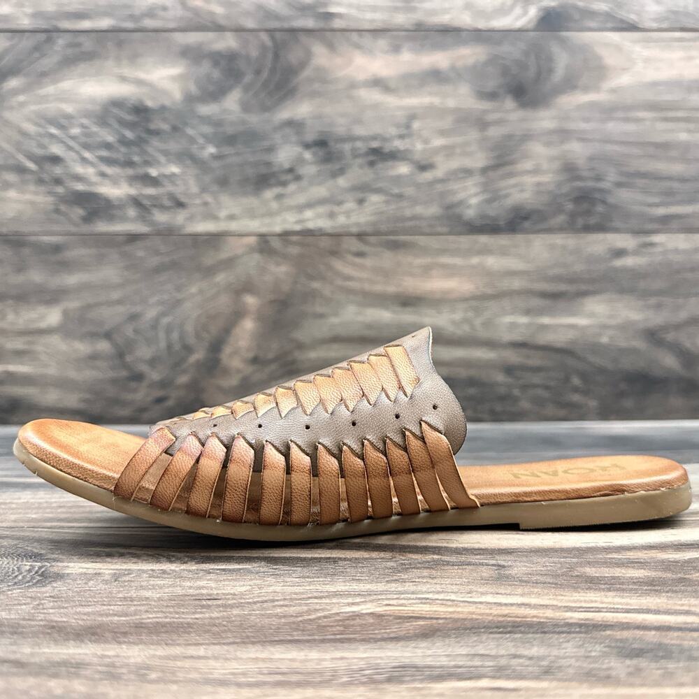 NIB Roan Bed Stu Chastity 7 37 Leather Huarache Slide Flat Sandals Almond Oats - Picture 7 of 11